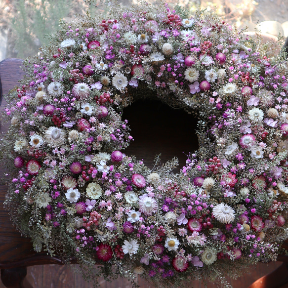 (50cm) ＊特大＊マメグンバイナズナとピンクの小花の春色お花畑リース/開店祝い 7枚目の画像