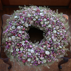 (50cm) ＊特大＊マメグンバイナズナとピンクの小花の春色お花畑リース/開店祝い 6枚目の画像