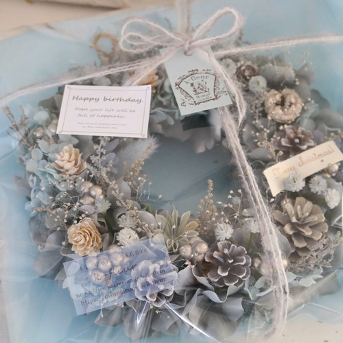 可愛らしさに包まれたピンクのローズリース プリザーブドフラワー K  