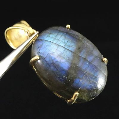 ブルー ラブラドライト 26mmオーバル ペンダントトップ 10.4g 18KGP【榎本通商60159】
