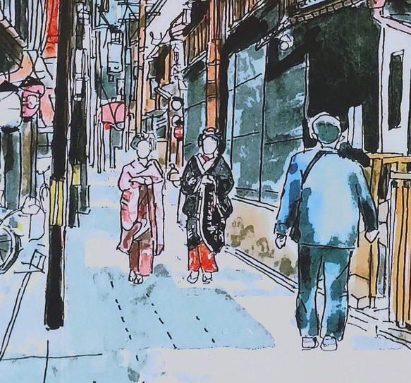 A4サイズ「京都　お茶屋に向かう舞妓さん」　京の水彩画工房 4枚目の画像