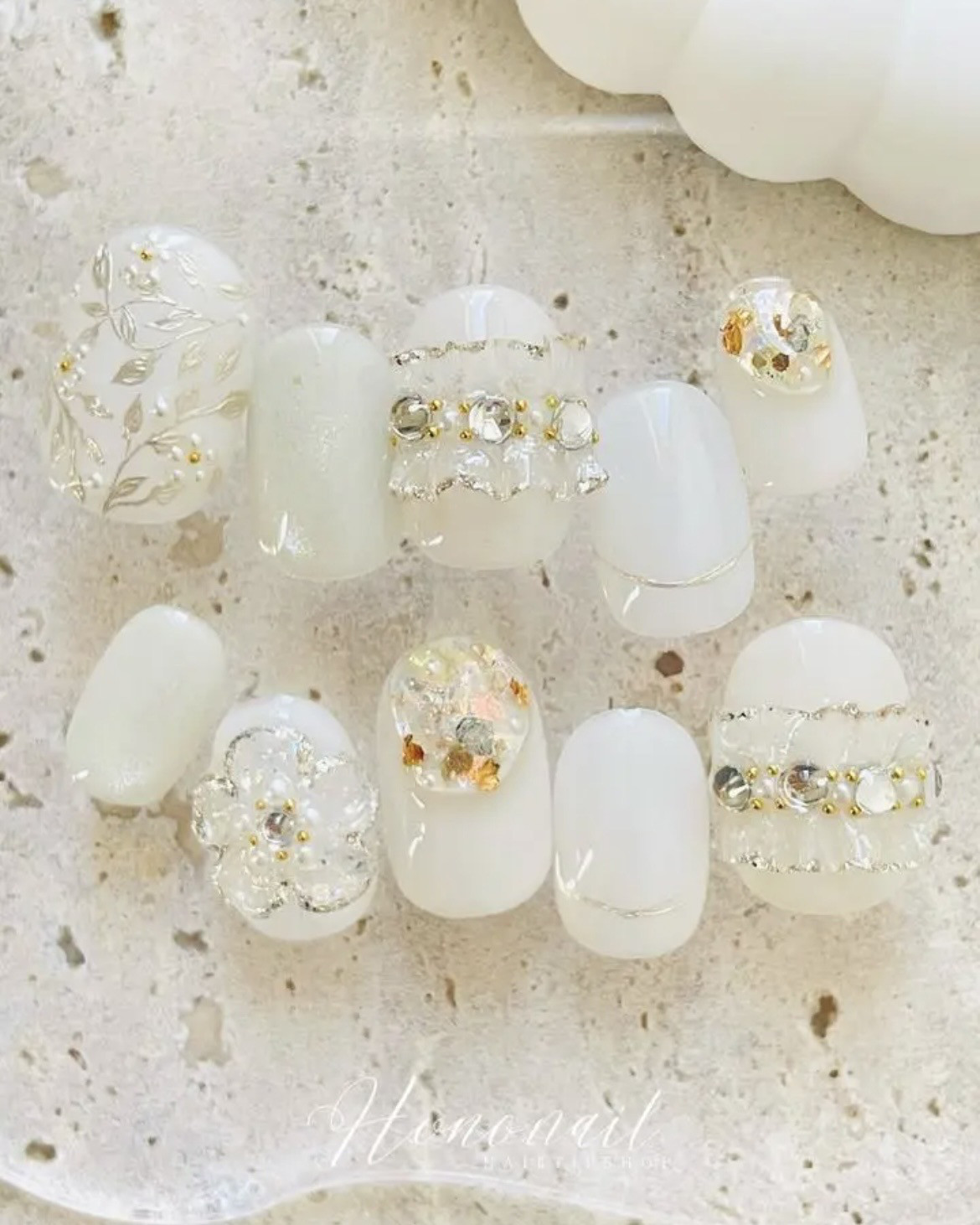 -凪の願いシリーズ- ひかりにとけて　フリル 白　ホワイト　フラワー　ネイルチップ