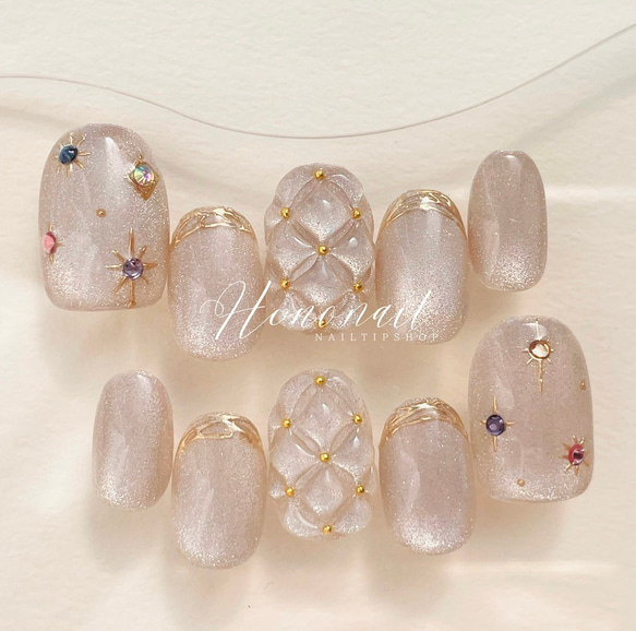 静かにほどける光 ネイルチップ キルティング マグネット フレンチ