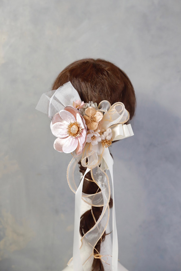ベルベットアネモネリボン髪飾り　卒業式　袴　成人式　振袖　結婚式　髪飾り 1枚目の画像