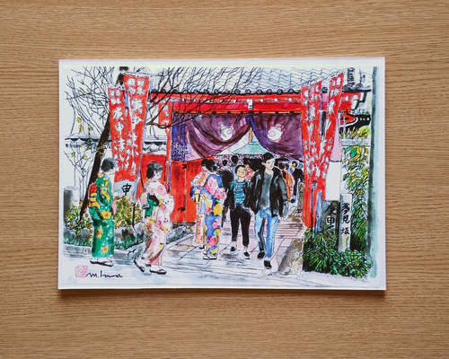 日本画水彩画⑭ A4サイズ「 京都 雪の金閣寺」 京の水彩画工房 | iichi 日々の