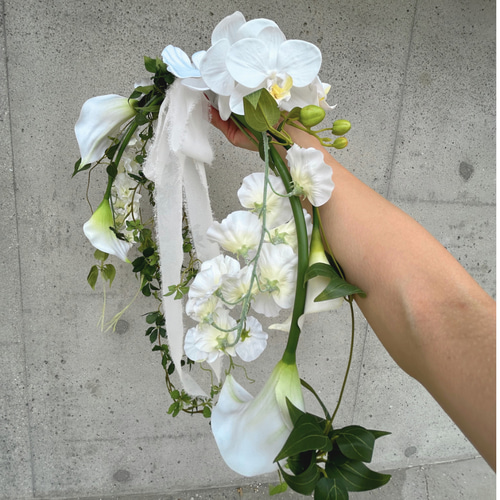 バレリーナブーケ　胡蝶蘭　ウェディングブーケ　造花　アーティフィシャルフラワー 胡蝶蘭バレリーナブーケ♪ウェディングブーケ ブートニア付き