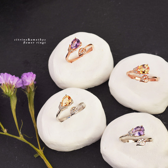 『在庫一掃対象商品』 お花のオープンリング　天然石　指輪　リング　フォークリング　SV925 2枚目の画像