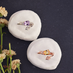 『シトリン＆アメジスト』 お花のオープンリング　天然石　指輪　リング　フォークリング　SV925 ネコポス発送送料無料 3枚目の画像