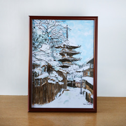 A4サイズ「京都 雪景色の八坂の塔」　京の水彩画工房　 7枚目の画像