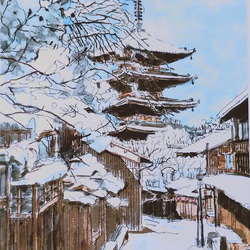A4サイズ「京都 雪景色の八坂の塔」　京の水彩画工房　 6枚目の画像
