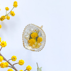 ミモザのアゲートスライスリング 【Agate mimosa】 サージカルステンレス SUS316L パール 金箔 5枚目の画像