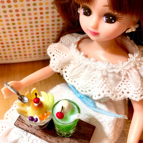 昭和の喫茶店♪プリンアラモードとクリームソーダのミニチュア