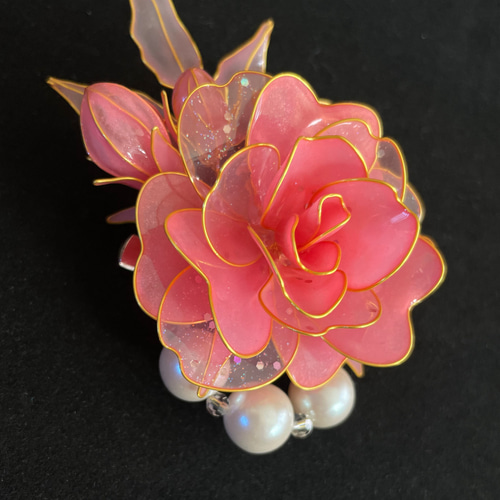 薔薇とパールのコサージュ《Pink》① *2way *ヘアクリップ 薔薇とパールのコサージュ《Pink》① *2way *ヘアクリップ