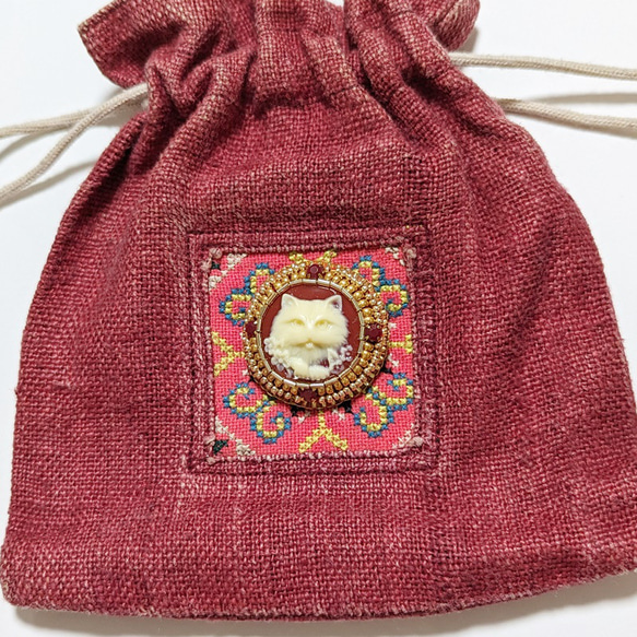 【ブローチ】ビーズ刺繍 猫 カメオ 猫の顔 レトロ 3枚目の画像