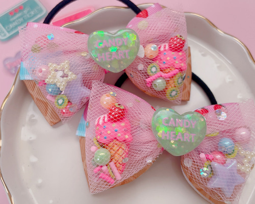 No.407 ヘアゴム キッズ リボン ハンドメイド ツイン No.407 ヘアゴム