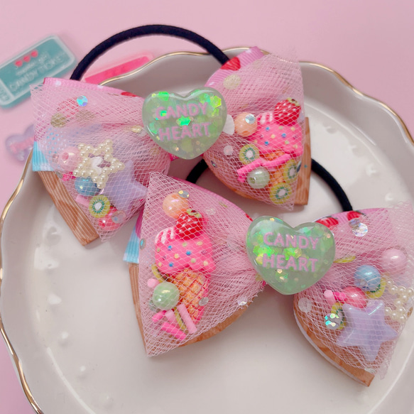 ヘアゴム ハンドメイド 熊柄 ゆめかわ ファー キッズリボン たらりんリボン ヘアリボン キッズゴム ハンドメイド クマ柄 ヘアアクセサリー