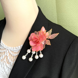薔薇とパールのコサージュ《Pink》② ＊2way ＊ヘアクリップ