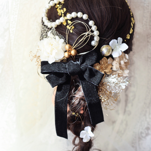 和装髪飾り　リボン髪飾りハーフツインブラックベルベット成人式髪飾り卒業式髪飾り 楽天市場】全品対象☆最大1000円クーポン配布中☆10/21まで 髪