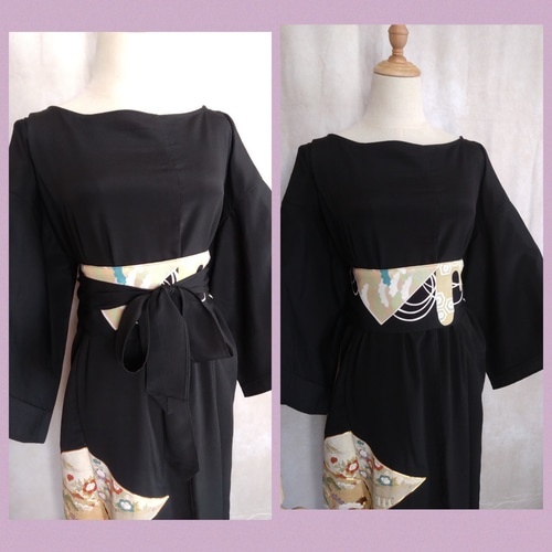 【SALE】d76 着物ワンピース サッシュベルト付 着物リメイク マキシ丈 SALE】d76 着物ワンピース サッシュベルト付 着物リメイク マキシ丈