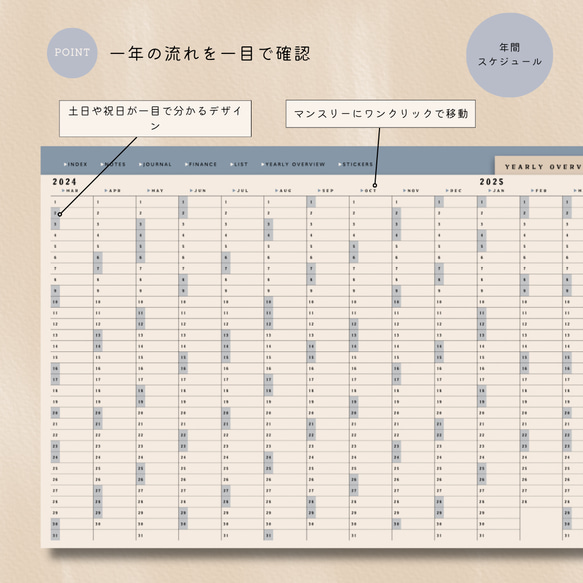 【4月はじまり】2024年デジタルプランナー『くすみブルー』（ウィークリー４タイプ）／年間・マンスリー／iPad 4枚目の画像