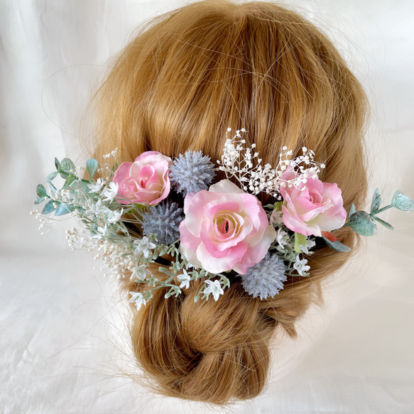 ピンク　ウエディング　ブライダル　ヘッドドレス　造花　カラードレス　振袖　和装　成人式　髪飾り　フラワー　色打掛　結婚式 2枚目の画像