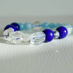 ラフカット水晶の幸福をもたらす青色ブレスレット　ラピスラズリ　アクアマリン　ホワイトラブラドライト　水晶　 3枚目の画像