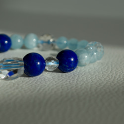 ラフカット水晶の幸福をもたらす青色ブレスレット　ラピスラズリ　アクアマリン　ホワイトラブラドライト　水晶　 7枚目の画像