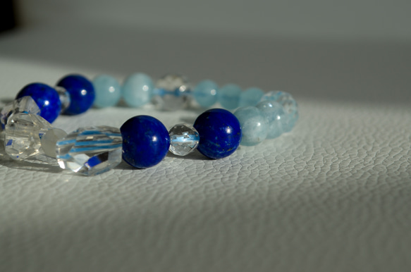 ラフカット水晶の幸福をもたらす青色ブレスレット　ラピスラズリ　アクアマリン　ホワイトラブラドライト　水晶　 7枚目の画像