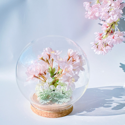 栞カード付き・名入対応〕桜とかすみ草パールビジューのシャボン玉 