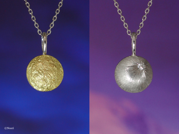 月と太陽のリバーシブルペンダント（K10 ダイヤモンド カラーストーン） 2枚目の画像