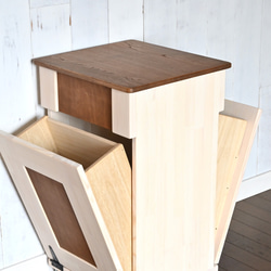 分別　木製　ダストボックス　ごみ箱  キッチンテーブル　 フタ付きゴミ箱 5枚目の画像