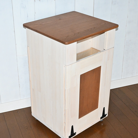 分別　木製　ダストボックス　ごみ箱  キッチンテーブル　 フタ付きゴミ箱 8枚目の画像
