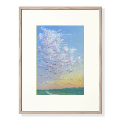 パステル画（原画）河のある風景。 パステル画（原画）河のある風景。