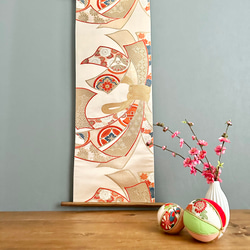 帯のタペストリー 桜色の熨斗柄 着物リメイク インテリア 掛け軸