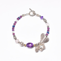 紫水晶與植物卡倫銀、醋栗、紫羅蘭法國復古珠、藍晶石手鍊 第6張的照片