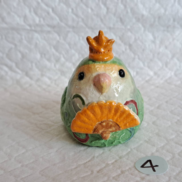 ④雛小鳥 お雛様 コザクラインコ 陶器小鳥 小鳥大福 土鈴 H844