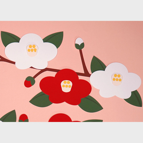 ☆壁面飾り 標準サイズ （横80cm※サイズ変更可能）「寒椿と雪うさぎ