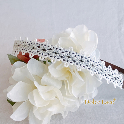 長さ調節可能 * Cloverシリーズ * 手編みタティングレースのヘアバンド
