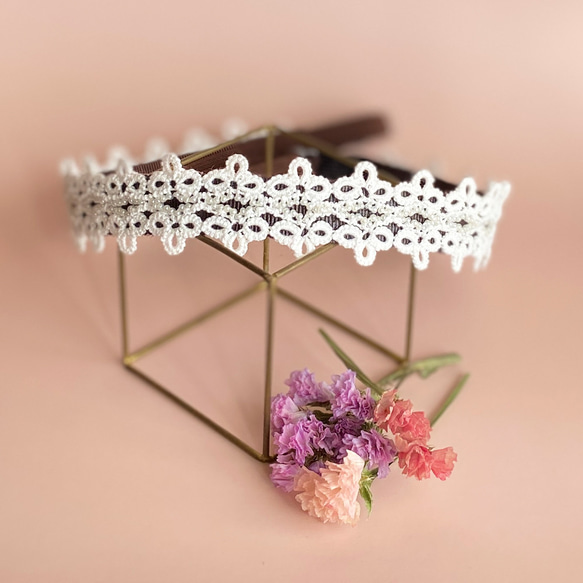 長さ調節可能 * Cloverシリーズ * 手編みタティングレースのヘアバンド