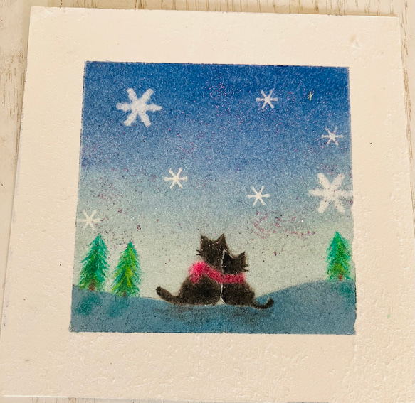 パステルアート【冬景色に寄り添う二匹の猫】 その他アート みい 通販