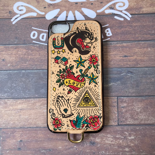 タトゥー×レザー】超個性的スマホケース アメトラ オールドスクール