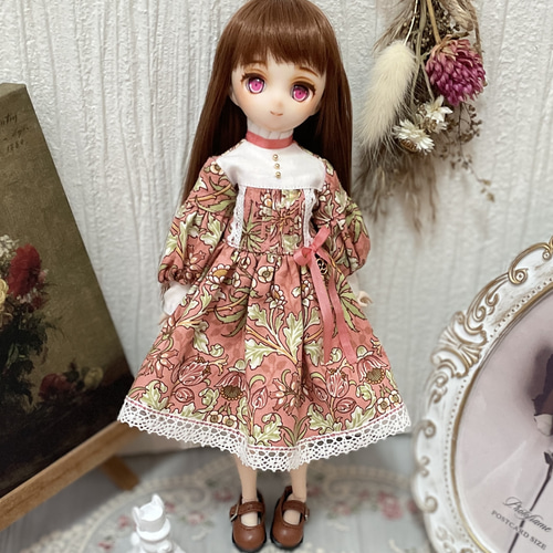 オビツ22 ピュアニーモ 22cmドール服 クラシックワンピース サーモン