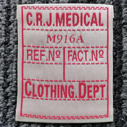 ''DEAD-STOCK'’ 織ネームC.R.J.MEDICAL　M918A CLOTHING.DEPT 　100枚 1枚目の画像