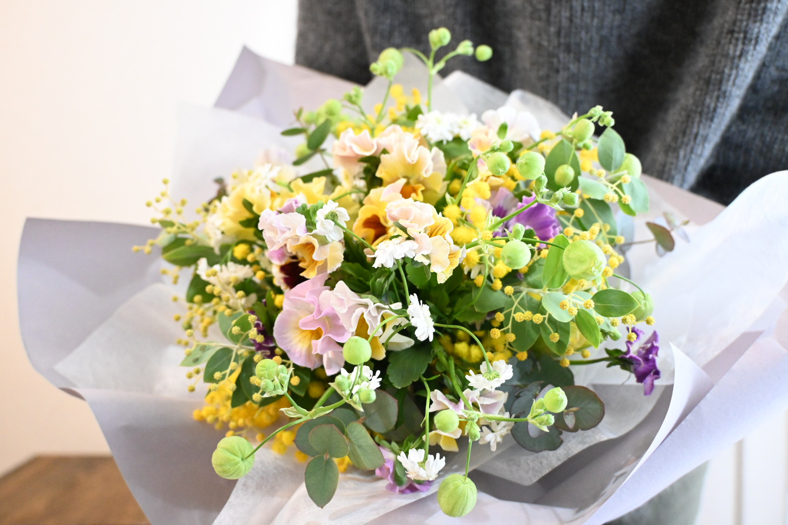 【生花】ミモザと春の小花のブーケ