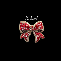ビーズ刺繍のブローチ　-真っ赤なリボン-ribbon 1枚目の画像