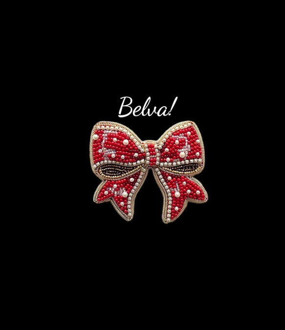 ビーズ刺繍のブローチ　-真っ赤なリボン-ribbon 1枚目の画像