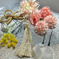 髪飾り　ゴールド&ピンク　成人式　卒業式　結婚式 ヘアアクセサリー 3枚目の画像