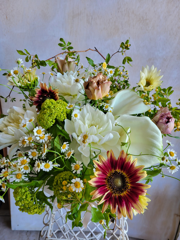 季節のお花のおまかせアレンジメント＊フラワーギフト＊Mサイズ 5枚目の画像