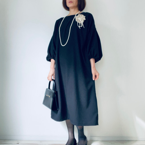 ハンドメイド作家 s*mam+ ふんわりバルーンワンピース manana suerte ワンピース バルーンスリーブ異素材ワンピース