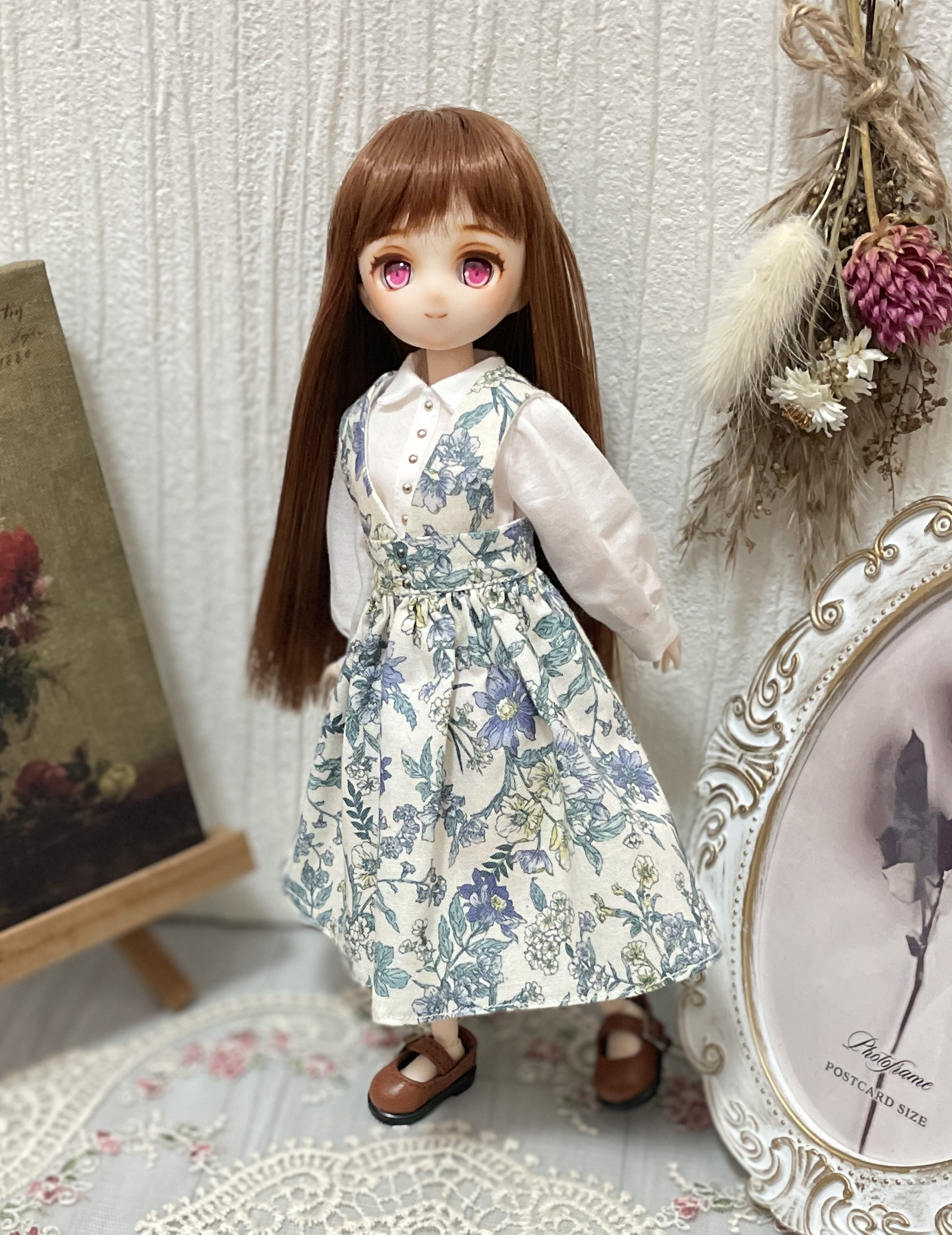 ドール服 22cmドール服 オビツ22 ピュアニーモ 青い花のジャンパースカート